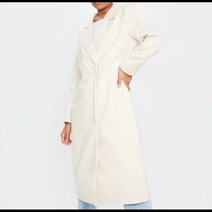 Cream Double Breasted Longline Coat